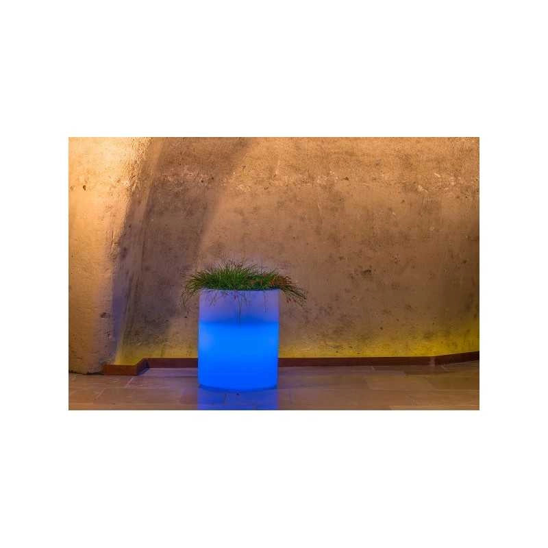 Vaso luminoso moderno di design Ø40 H50 in polimero resistente con LED blu per interno ed esterno - Made in Italy - Monacis