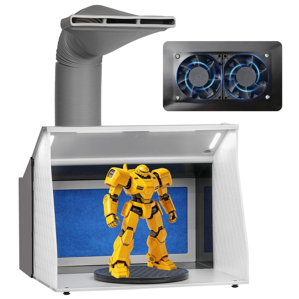 Per Modelli Fai-da-te, Cabina di Verniciatura AH310 Portatile ad Aerografo, Doppio Ventilatore, Piattaforma Girevole, LED, 5,2 m³/min, 405x330x355 mm