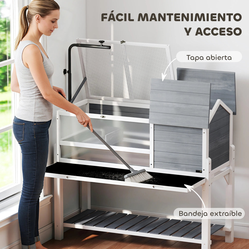 Casetta per Tartarughe in Legno con Lampada e Ripiano ¨C Zephmum ¨C Legno Naturale