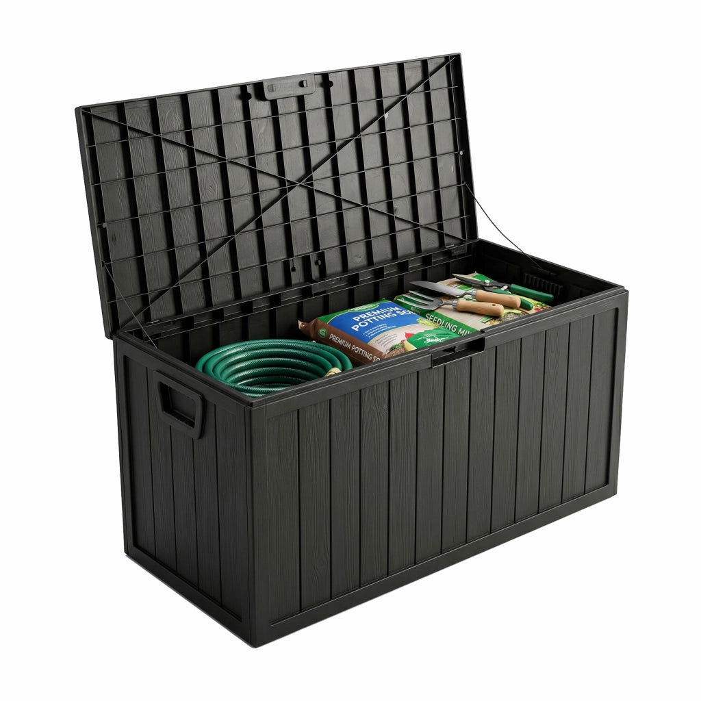 Neo 75 - Baule Portaoggetti da Giardino 110x46x53 cm 285 lt Contenitore Lucchettabile in Resina Nero