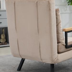 Poltrona Letto 3 in 1 con Schienale Reclinabile 63x73x81 cm e Cuscino in Tessuto Effetto Velluto Beige