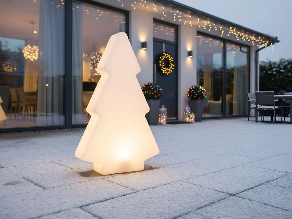Lampada da terra decorativa a LED per esterni Design RGB Illuminazione Look moderno Materiale sintetico Forma ad albero di Natale IP54 Bianco