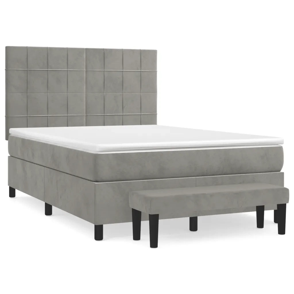 Giroletto a Molle con Materasso Grigio Chiaro 140x200cm Velluto