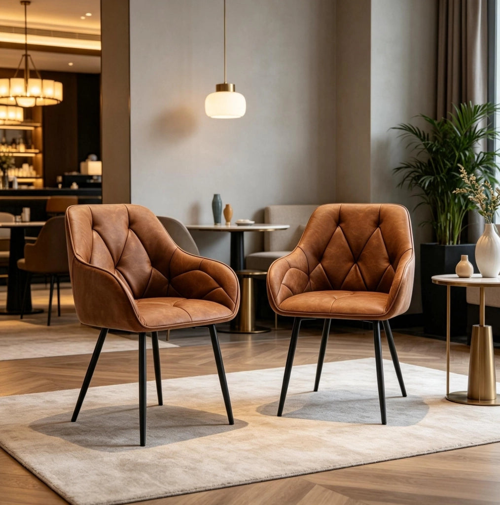 Set di 2 sedie da pranzo con braccioli in ecopelle marrone