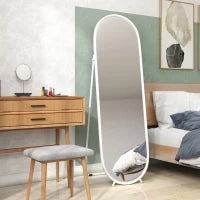 Specchio a Figura Intera da Terra con Supporto Pieghevole, Vetro e Metallo, 40x41x159 cm, Bianco