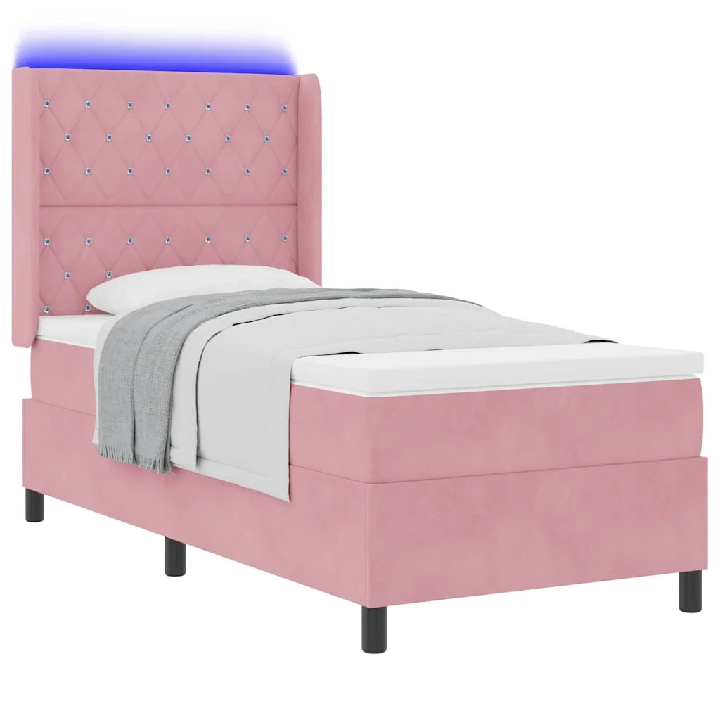 Letto a molle con materasso con led Rosa 90 x 190 cm Velluto 3343795