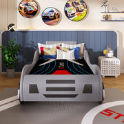 Letto per bambini 214x102x70.5 cm con contenitore idraulico in MDF e PU grigio