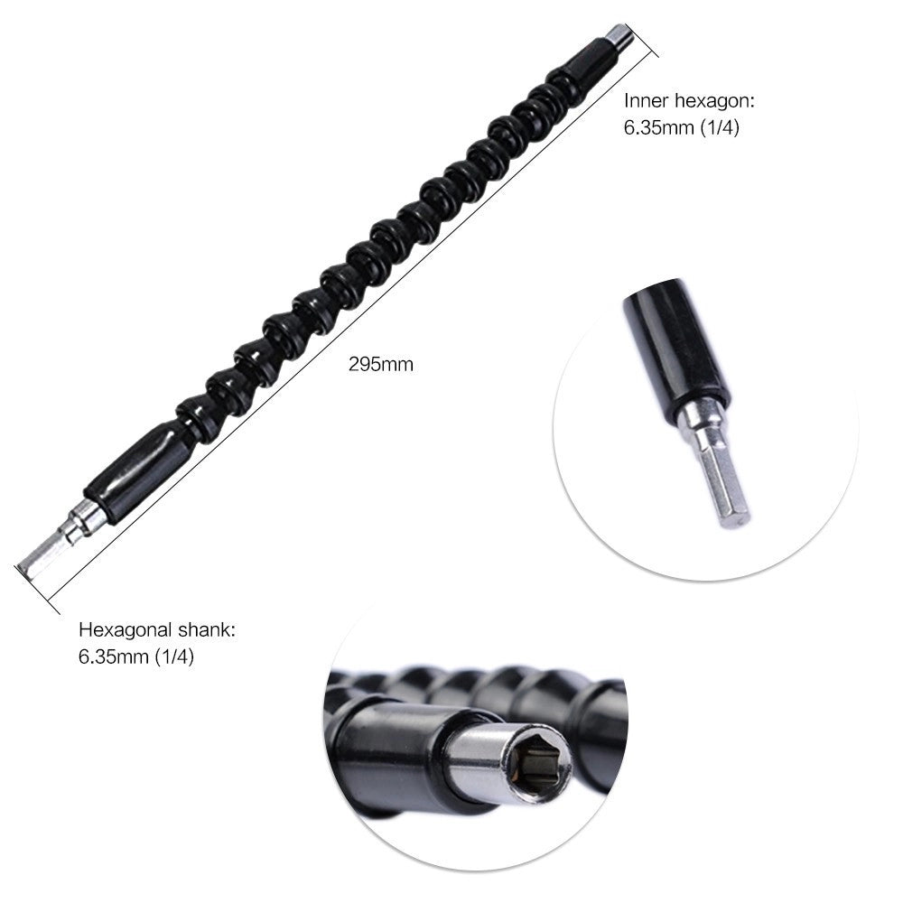 Trade Shop - Estensore Trapano Cacciavite Ad Angolo 90° Snake Bit Flessibile Prolunga 2 Pz -