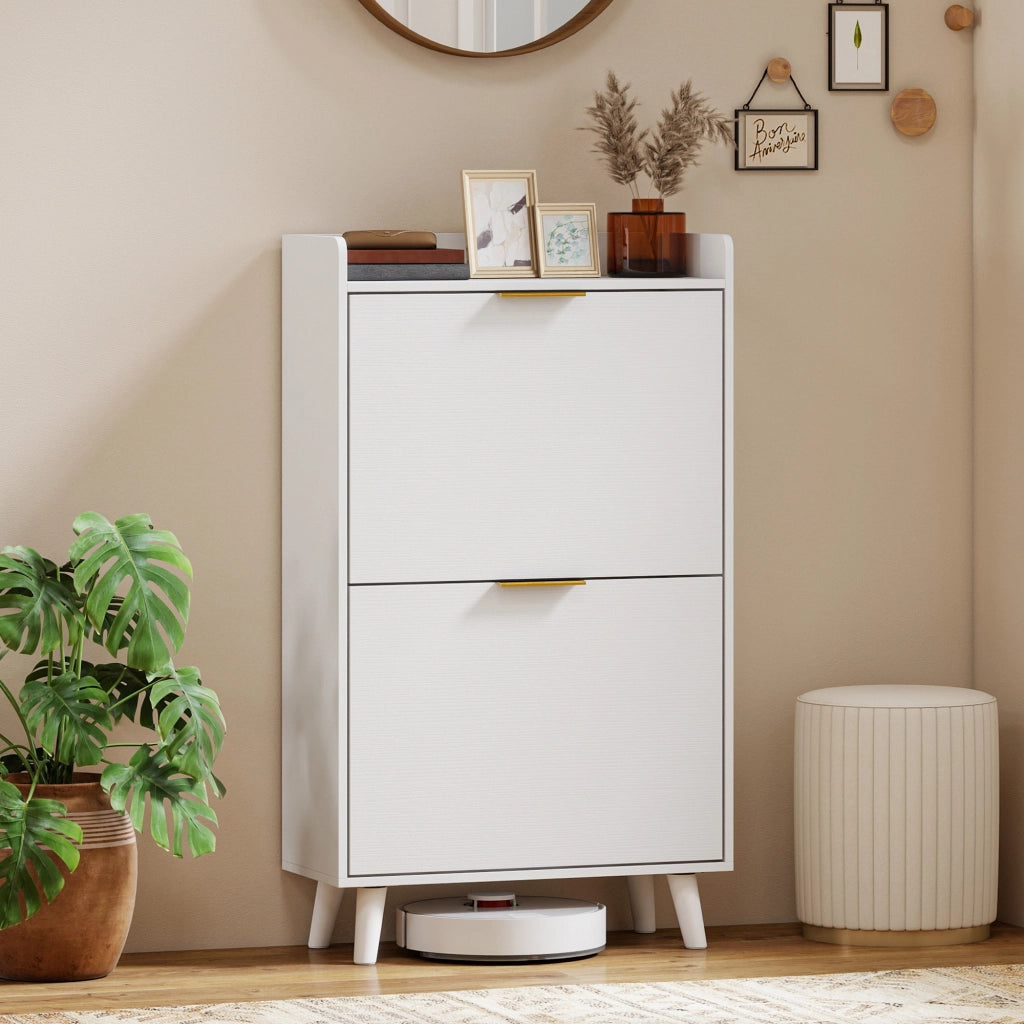 Scarpiera 12 paia con 2 cassetti e ripiani regolabili ¨C Zephmum ¨C Bianco