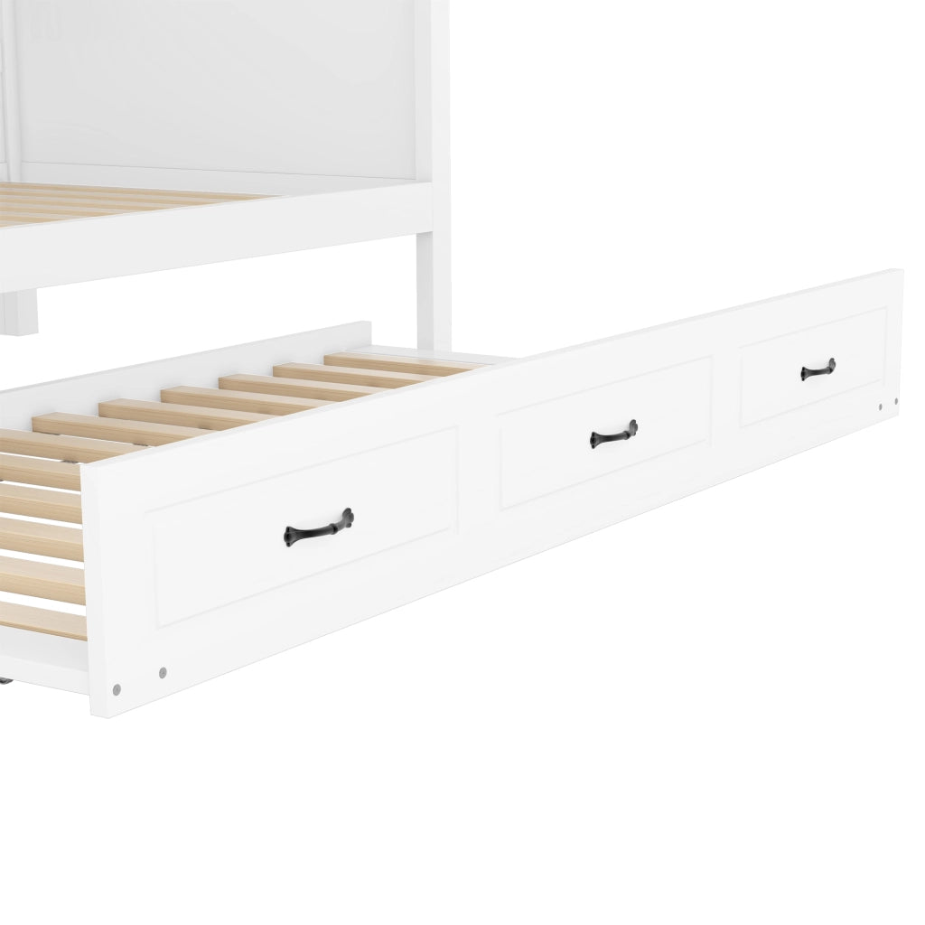 OKWISH Letto Divano 90×200 cm, Letto Singolo con LED, Letto Estraibile 90×190 cm, Vano Contenitore, Prese e USB, senza Materasso, Bianco