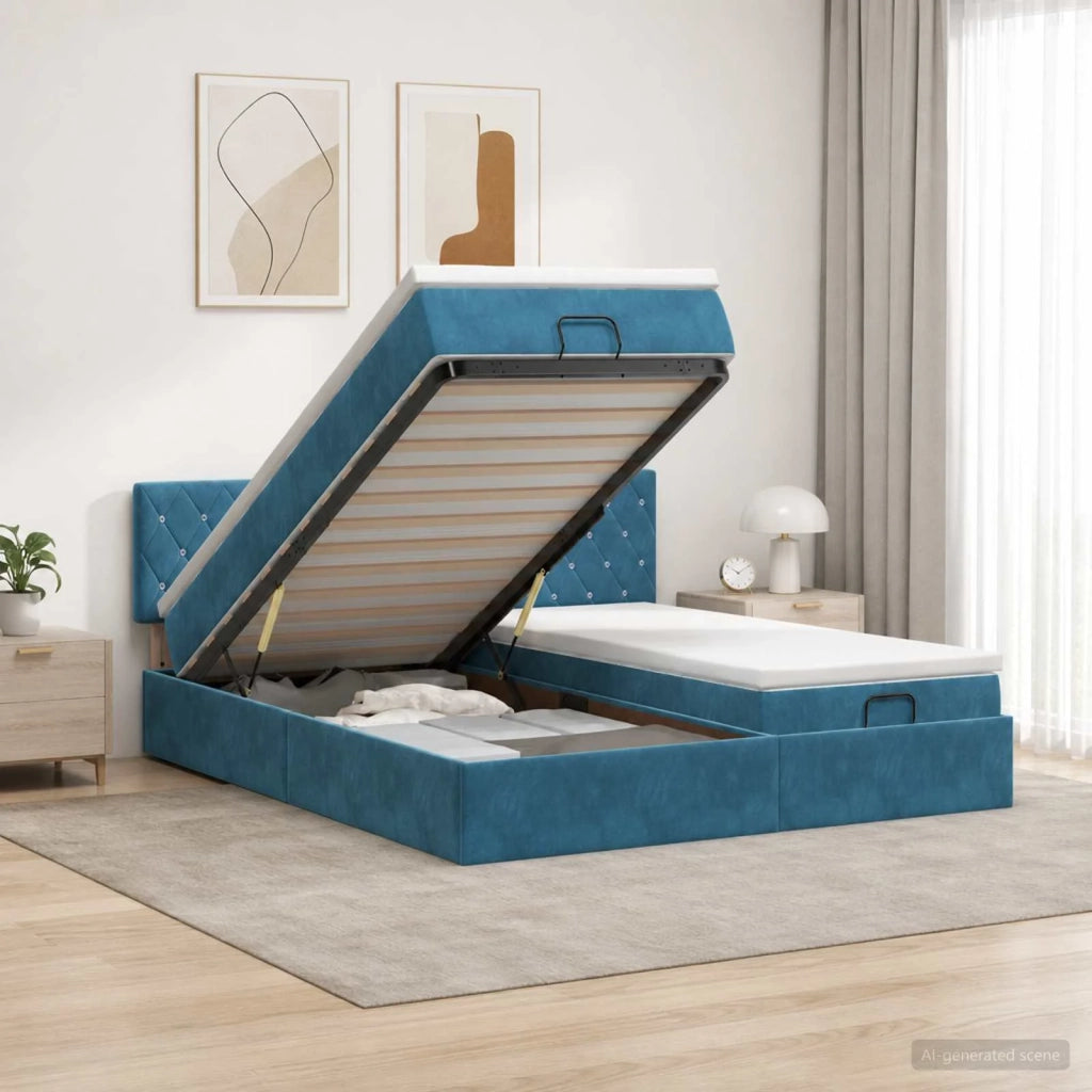 Letto Ottomano con Materasso e LED Blu scuro 200 x 200 cm 3457324