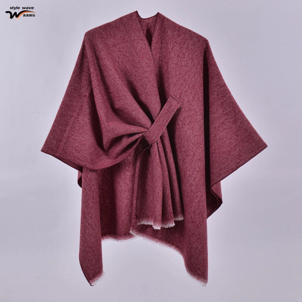 Sciarpa da donna, elegante mantello con cintura diagonale monocromatica