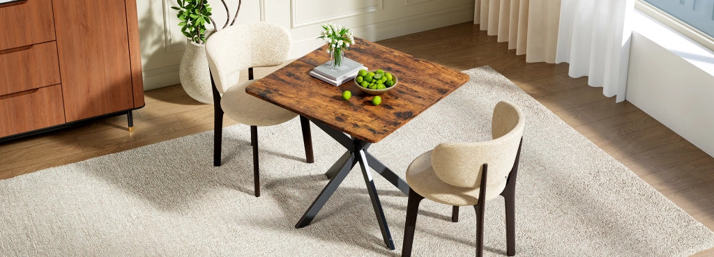 Tavolo da pranzo quadrato con struttura a X e 4 piedini regolabili, per cucina e soggiorno, in truciolare, marrone, 80 × 80 × 75 cm