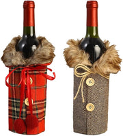 Cuscini per bottiglia di vino 2 pezzi - Cuscini in lino per bottiglia di vino - Maglia per bottiglia di whisky/champagne - Decorazioni da tavola per casa/ristorante - Dimensioni 24 x 12 cm - Rosso/Bruno - Cuscini per bottiglia di vino