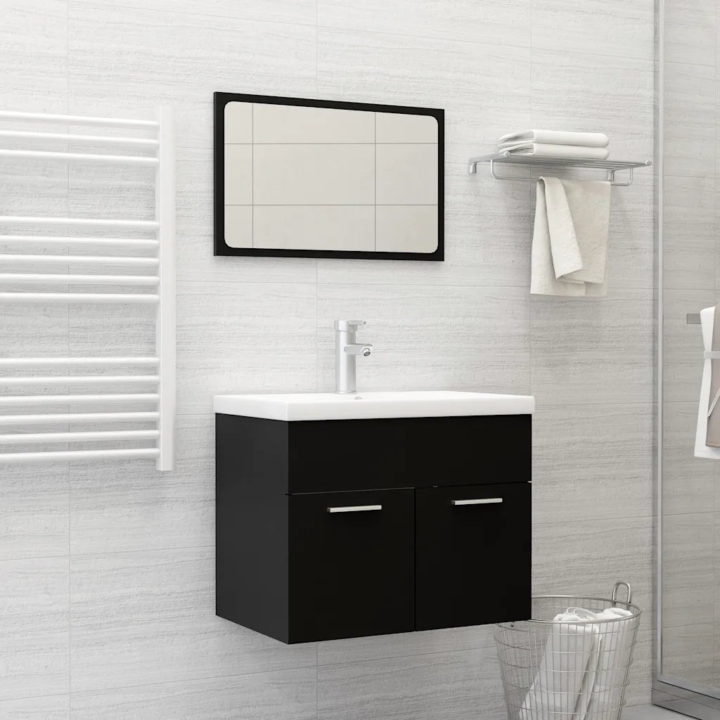Set Mobili da Bagno | Armadio da bagno 2 pz Nero in Legno Multistrato