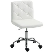 Sedia da Ufficio Regolabile con Rivestimento a Bottoni, in Pelle PU, Schiuma e Acciaio, 44x50x78-88 cm, Bianco
