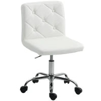 Sedia da Ufficio Regolabile con Rivestimento a Bottoni, in Pelle PU, Schiuma e Acciaio, 44x50x78-88 cm, Bianco