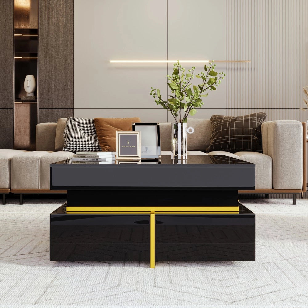 Tavolino da Salotto con Cassetti Lucido e Accenti Dorati ¨C MINIMAL ¨C Design Moderno