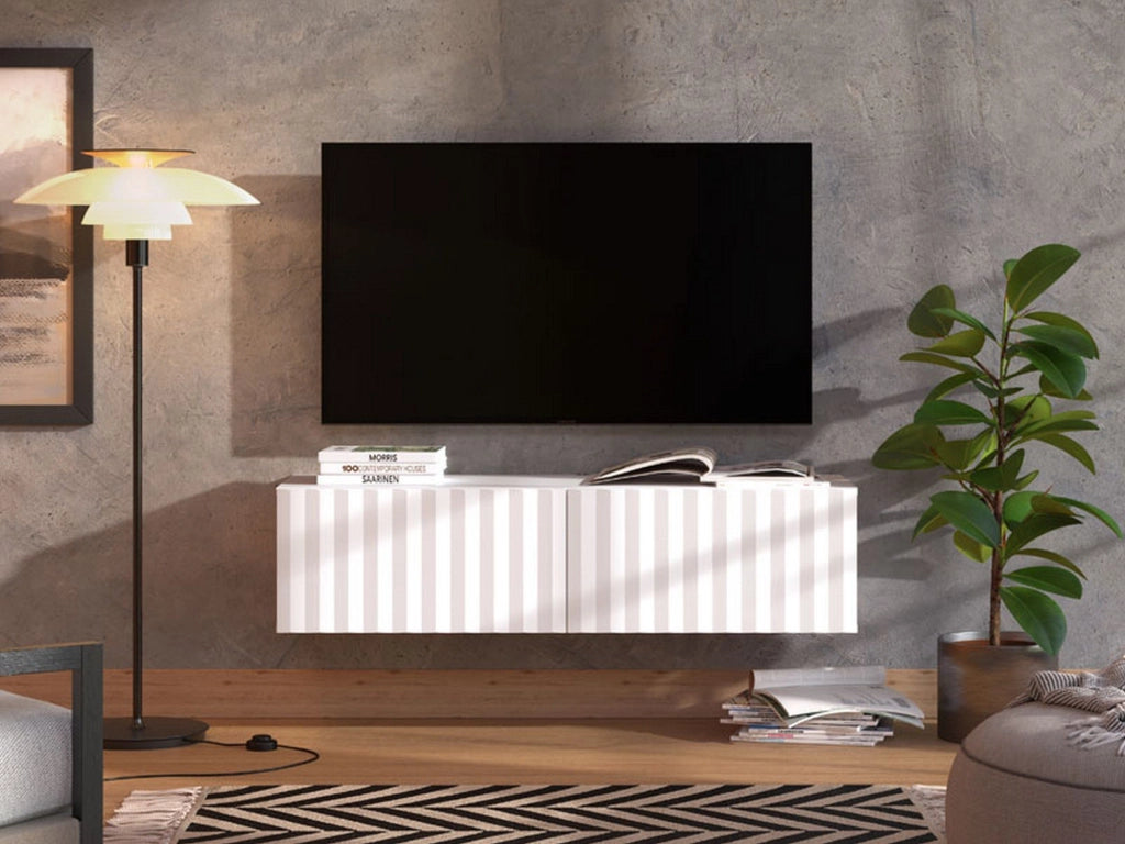 Vetto, Mobile Porta tv un Ripiano, 128x42x32h cm Bianco Crema