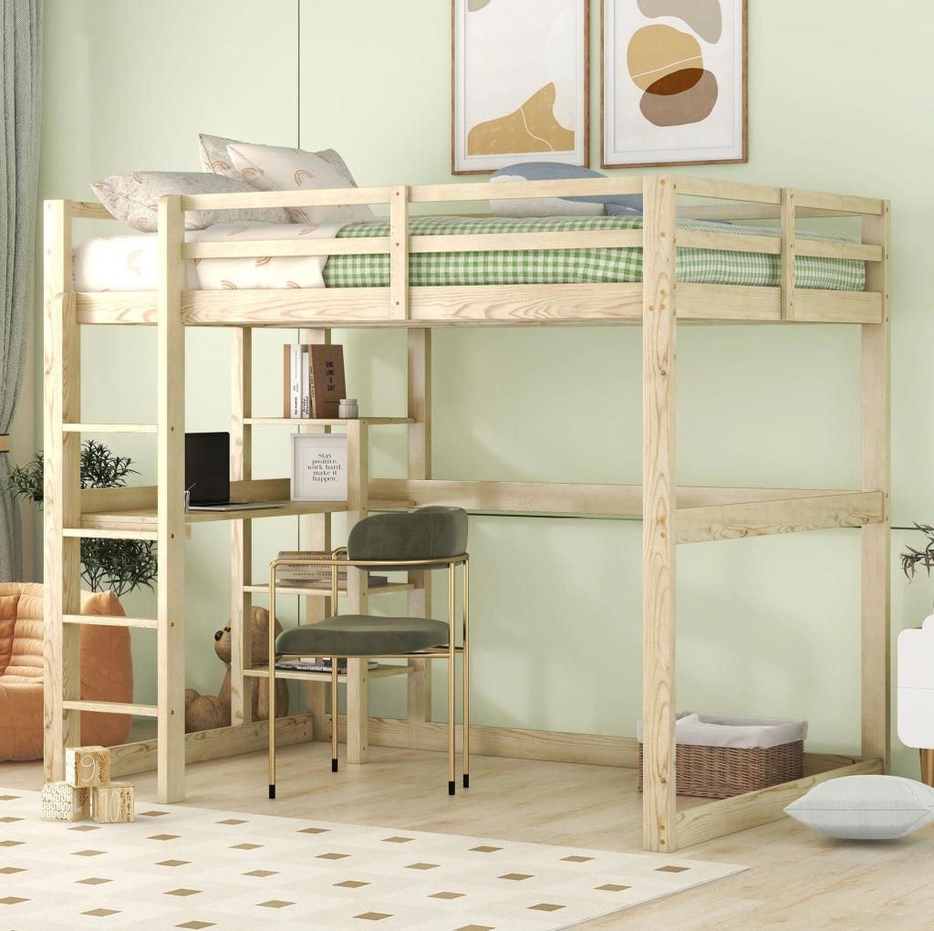 Letto a soppalco 140x200 cm con scrivania e 4 ripiani