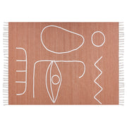 Tappeto rettangolare per interni e per esterni in poliestere con motivo a nappe rosso chiaro 140 x 200 cm stile boho