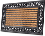 Scopa per pavimenti in cocco e gomma per interni ed esterni - scopa per pavimenti con strisce e decorazioni - resistente all'usura e antiscivolo - 45 x 75 cm