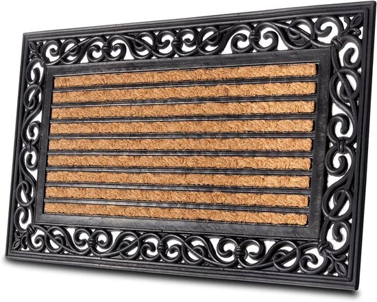 Scopa per pavimenti in cocco e gomma per interni ed esterni - scopa per pavimenti con strisce e decorazioni - resistente all'usura e antiscivolo - 45 x 75 cm