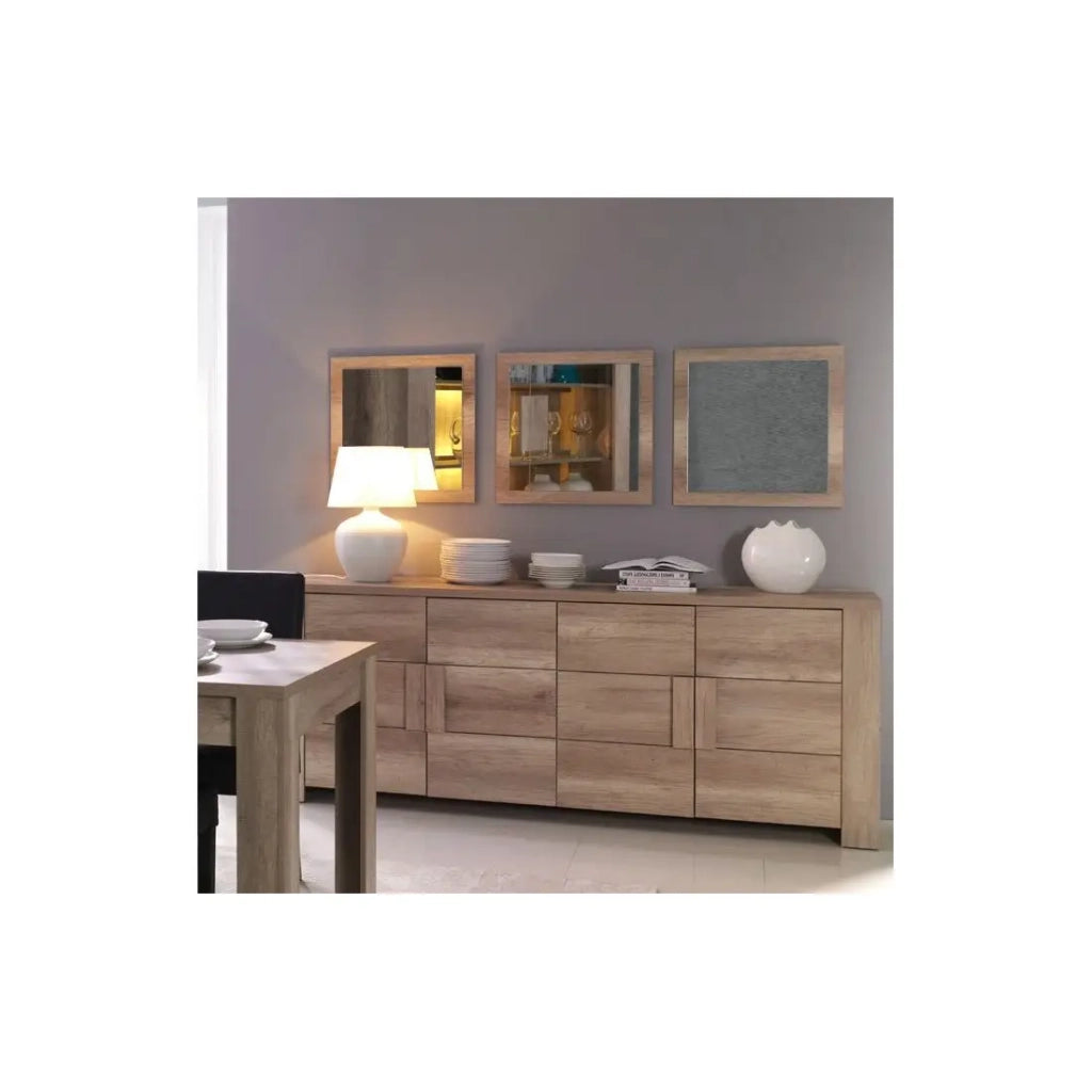 Buffet 4 porte FARRA quercia dab sonoma con 3 specchi quadrati
