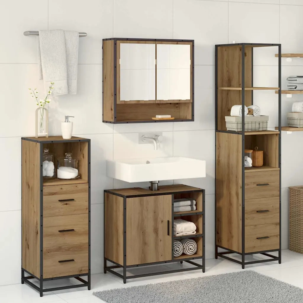 Set di mobili per il bagno con porta 4 pcs Rovere artigianale 3402543