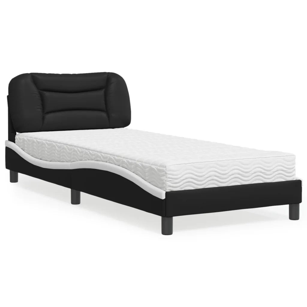 Letto con Materasso Hvar Nero e Bianco 90x200 cm in Similpelle 3208701