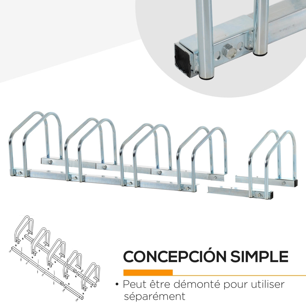 Portabiciclette 5 bici ¨C zephmum ¨C acciaio argento 145x33x27 cm