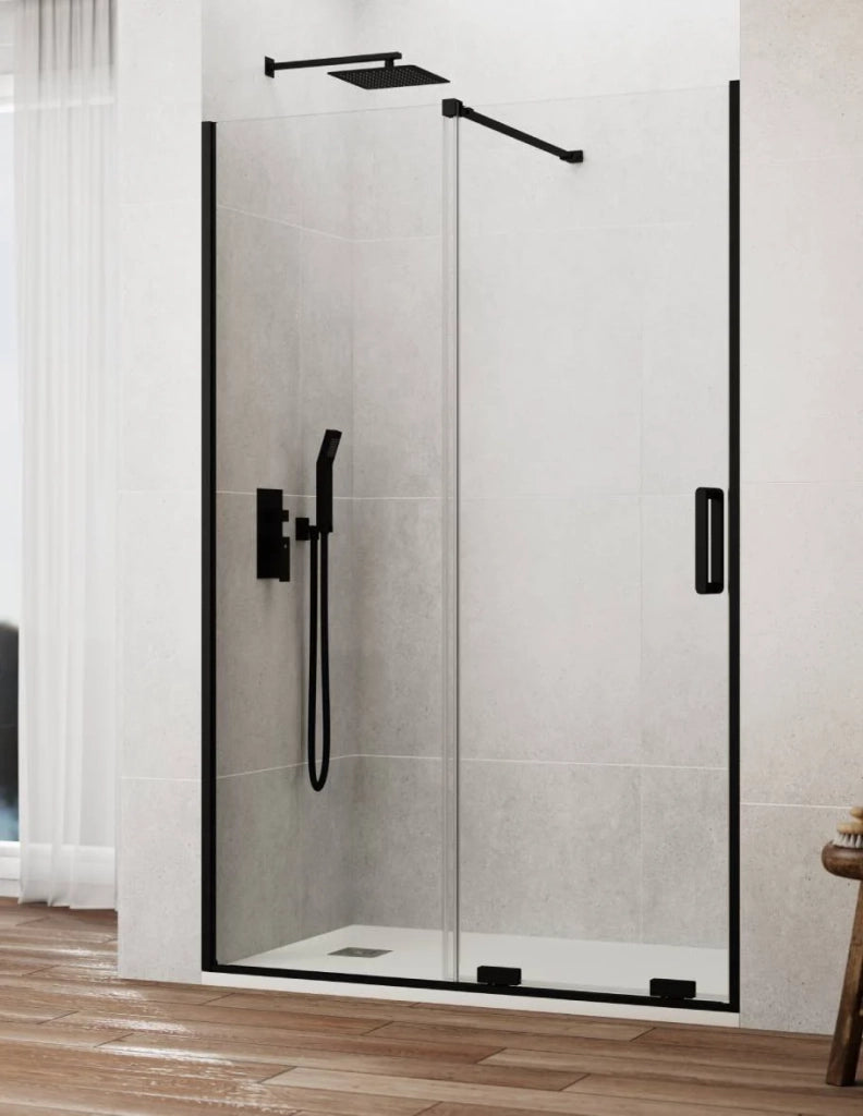 Porta doccia scorrevole 1+1 CIRENE (KENNA) 145 cm Profilo Nero Barra Perpendicolare