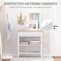 Tavolo Consolle Bianco e Color Legno con Cassetto e 2 Ripiani, Tavolino Salvaspazio in MDF, 75.6 x 27.5 x 80.5cm