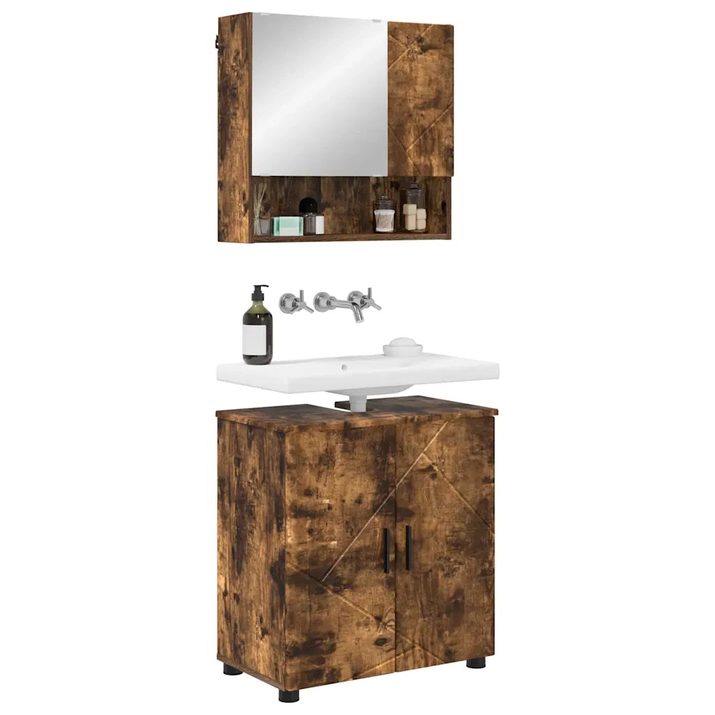 Set di mobili per il bagno Montaggio a parete 2 pcs Rovere fumé 3392938