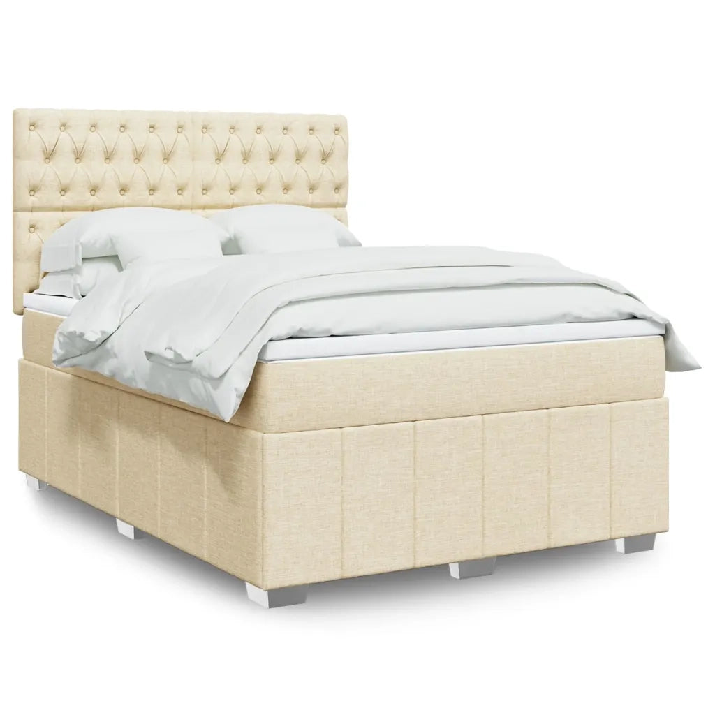 vidaXL Giroletto a Molle con Materasso Crema 160x200 cm in Tessuto