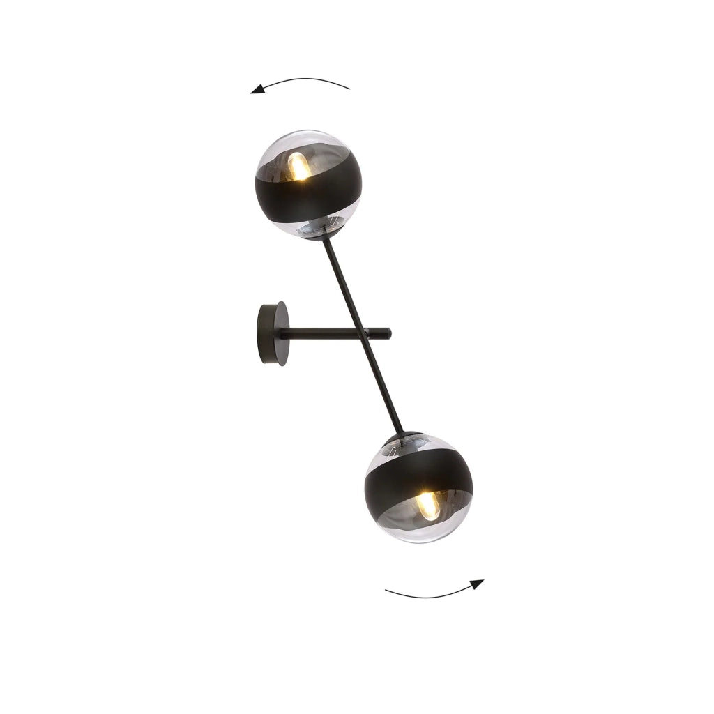 Applique Contemporaneo Yama Acciaio Nero 2 Luci E14 Ip20
