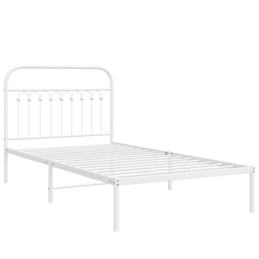 Letto singolo | Letto per adulti | Giroletto con Testiera Metallo Bianco 100x200 cm