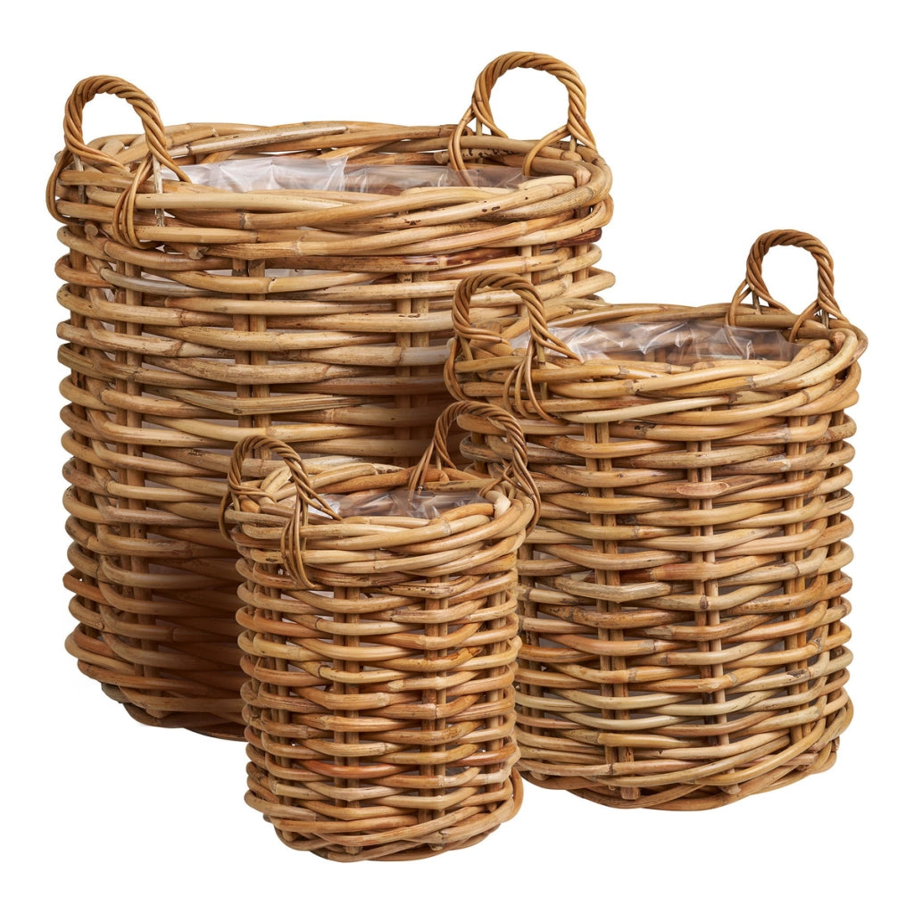 Burton - Set 3 cesti in rattan kubu naturale di misure diverse