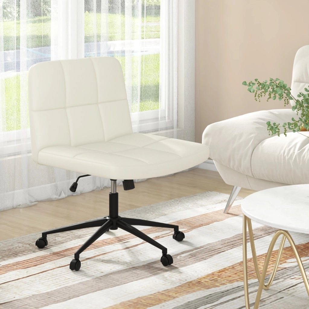 Sedia a crociera con ruote seduta a U, Sedia da ufficio a gambe incrociate rivestita in pelle PU Beige-Sedie da ufficio