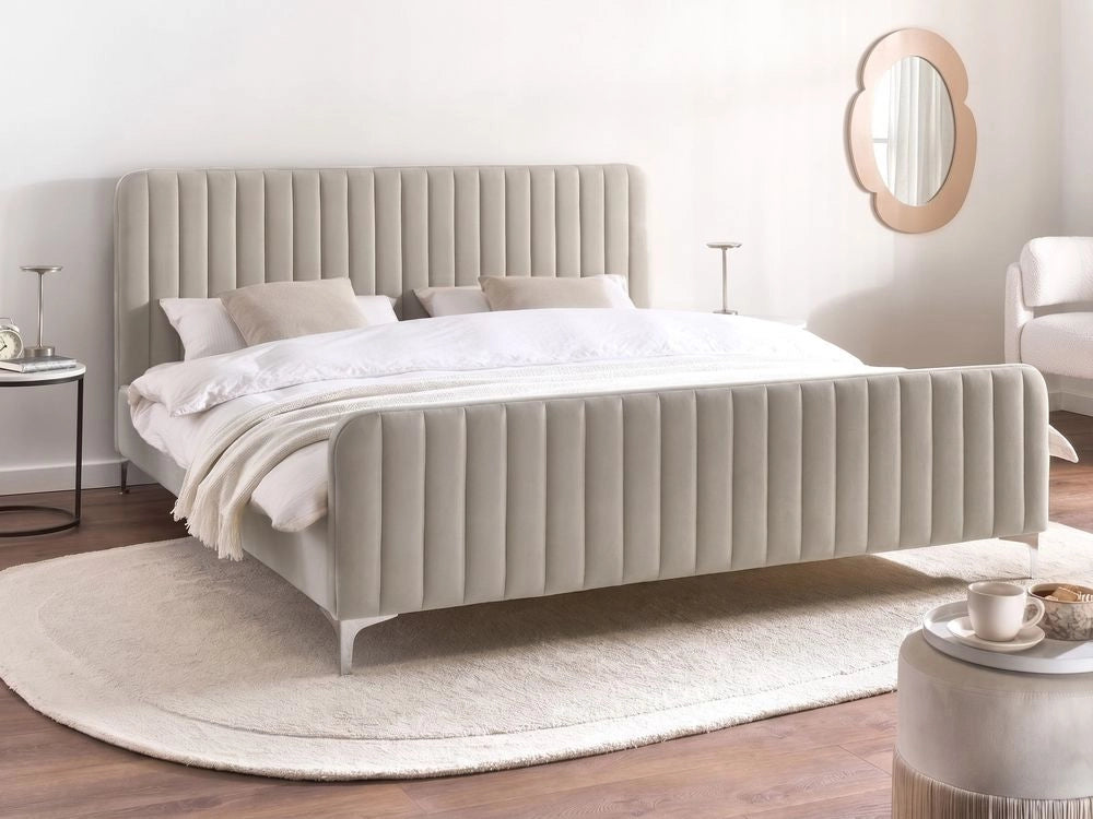 Letto in velluto grigio 180 x 200 cm trapuntato testiera gambe in metallo design moderno