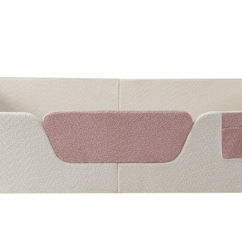 Letto imbottito 140x190 cm con spondine removibili e tasca portaoggetti in velluto beige