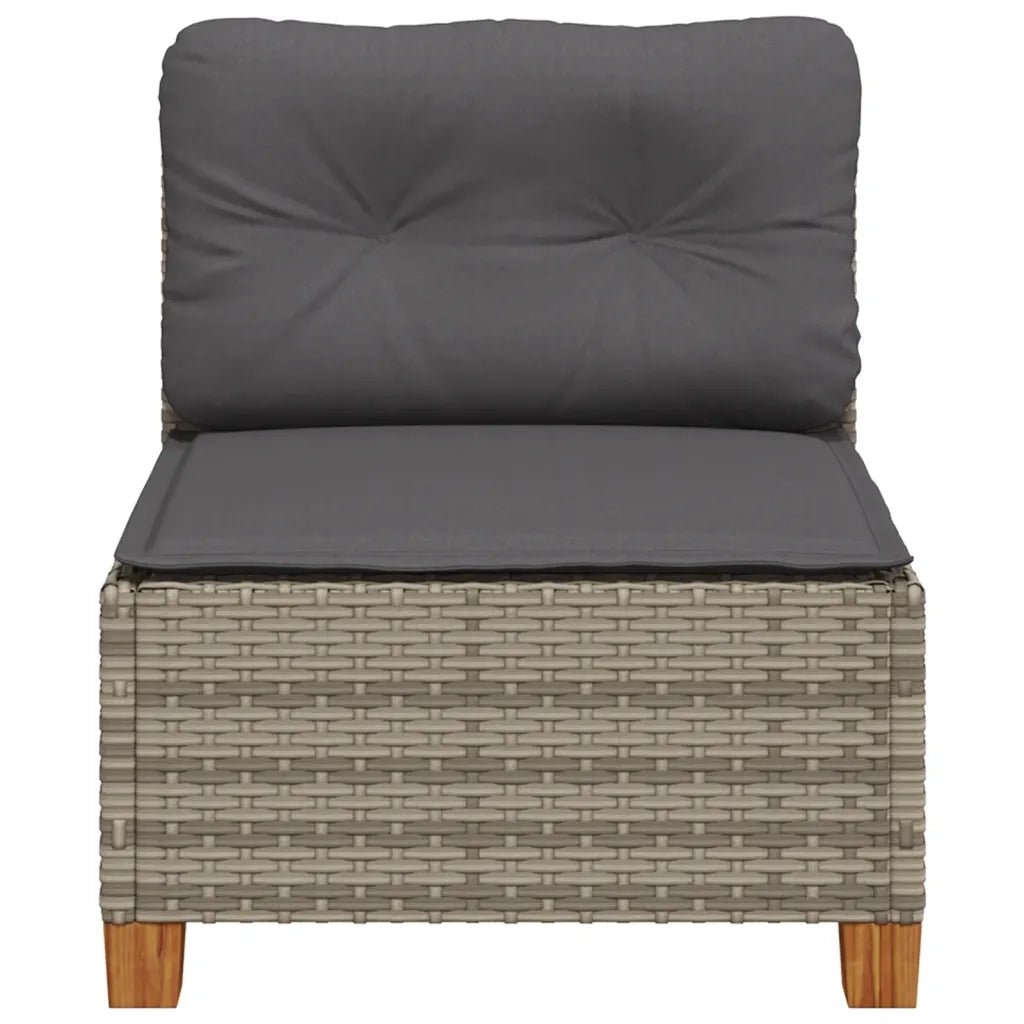 Divano Giardino Senza Braccioli con Cuscini Grigio Polyrattan 365906