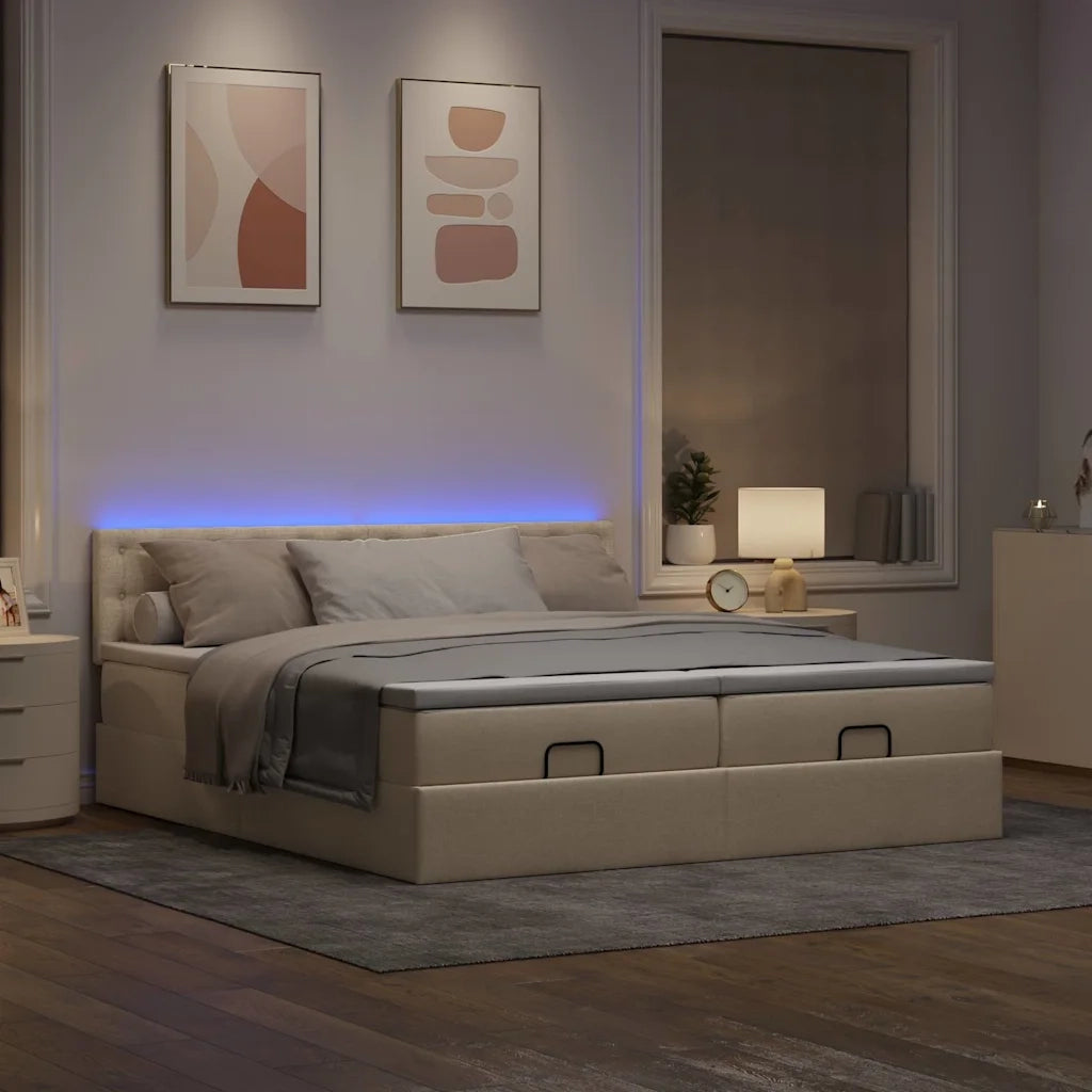 Struttura Letto Pouf con Materassi Crema 200x200 cm in Tessuto 3312897