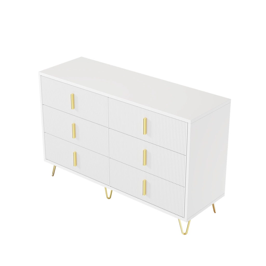 Credenza moderna con 6 cassetti, finitura bianca e dorata, 120 x 77 x 40 cm