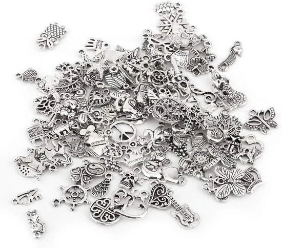 Set per creare gioielli con charms in stile tibetano antico in argento - 100 pezzi