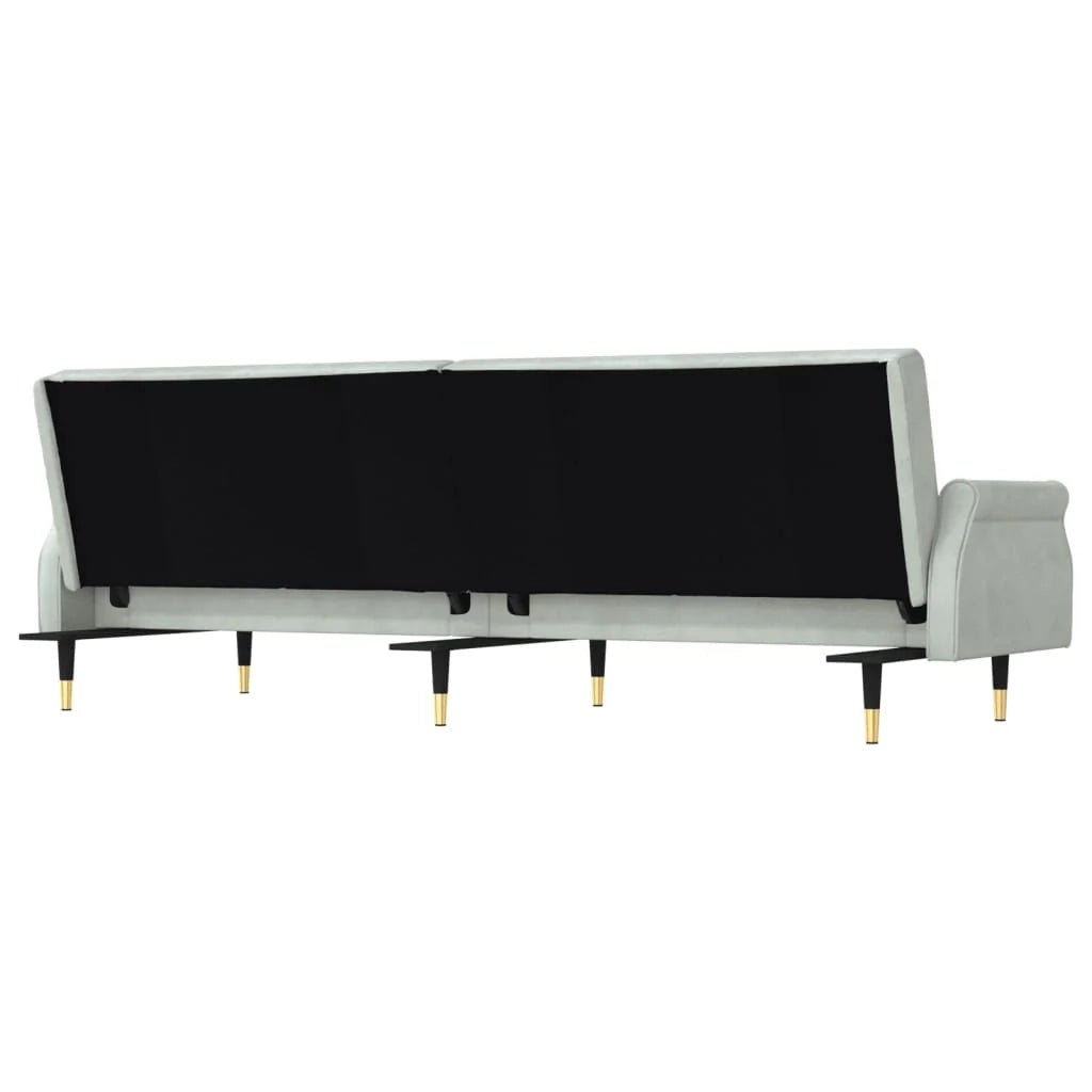 Divano letto con cuscini 216 x 89 x 70 cm velluto grigio chiaro 02_0020999