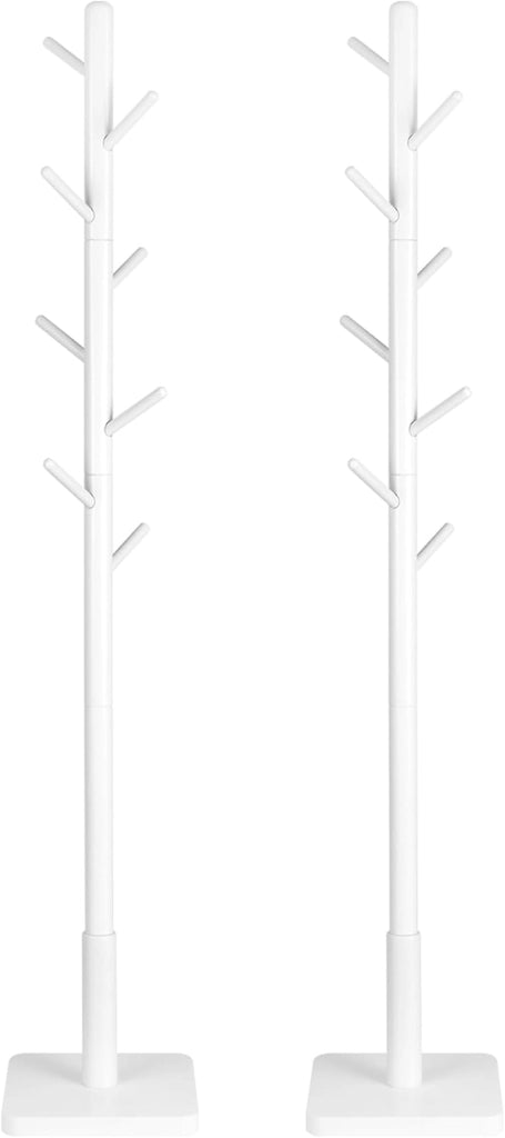 VASAGLE Attaccapanni, Set da 2, Appendiabiti da Terra in Legno, 8 Ganci, per Cappotti Cappelli Borse, per Ingresso, Ganci e Palo in Legno di Gomma, Bianco Nuvola RCR210W02