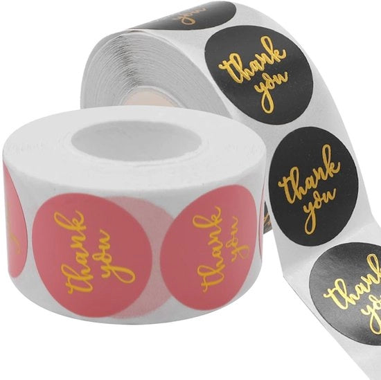 Etichette di ringraziamento - 1000 pezzi - Autoadesive - 25 mm - Nero/Rosso - Ideali per regali/enveloppe - Etichette di ringraziamento