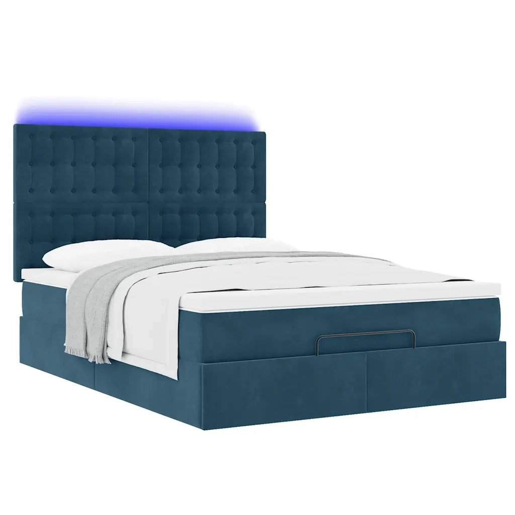 Struttura Letto Pouf con Materassi Blu 140x200cm in Velluto