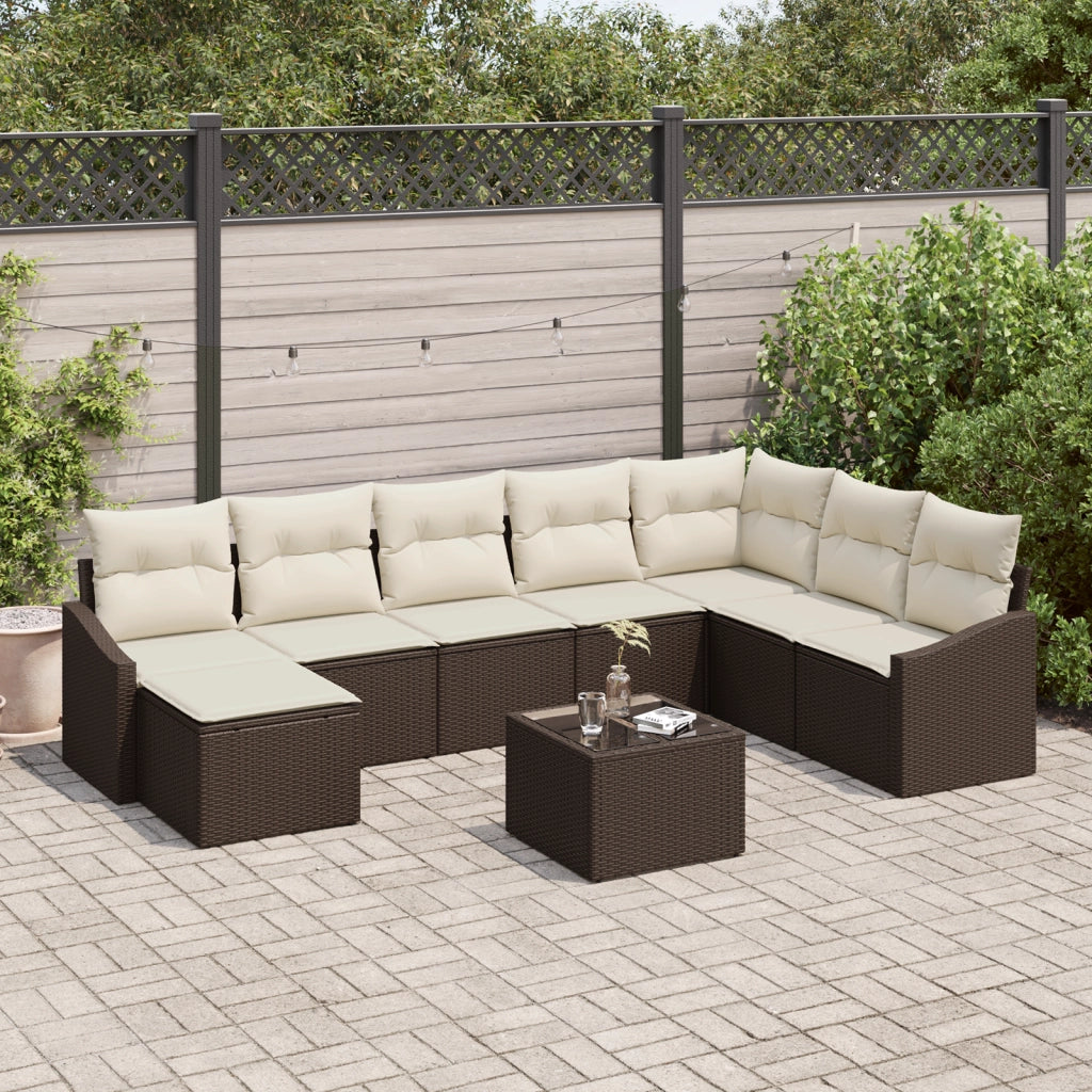 Set Divano da Giardino da 8 Pezzi con Cuscini Grigi in Rattan Poliestere